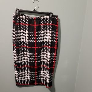 Shein Womens Flelegant Red Plaid High-Rise Pencil skirt Size L